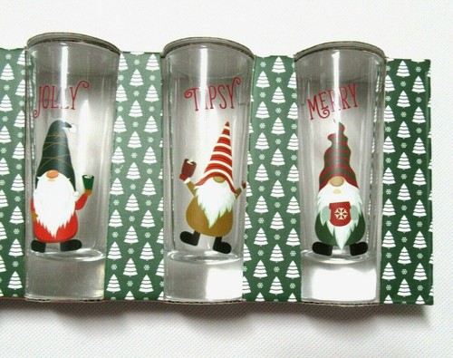 Set of 4 Gnome Holiday Tall Shooters Christmas Blitzened, Jolly, Tipsy & Merry - Picture 3 of 8