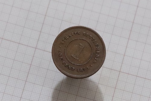 🧠🇲🇾 STRAITS SETTLEMENTS 1 CENT 1875 VICTORIA B66 #921 - Picture 2 of 3