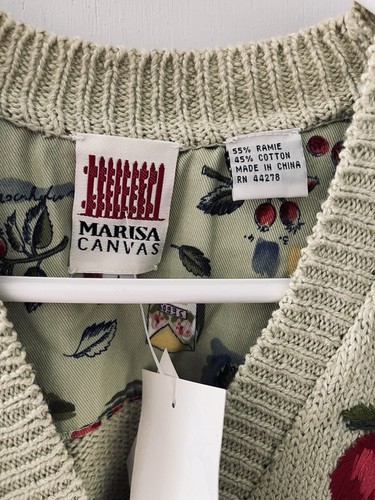 Chaleco Jardín MARISA CHRISTINA Verde Talla L Algodón Ramie Bordado Botones Nuevo con Etiquetas - Imagen 10 de 16