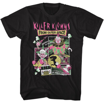 Killer Klowns Klownzilla Men's T Shirt Outer Space Horror Movie Comic Boxes Tee