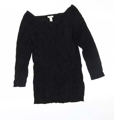 Boston Proper Damen Pullover schwarz U-Ausschnitt Viskosemischung Größe M