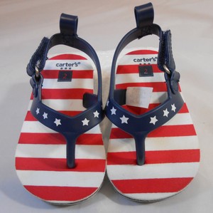 red white and blue flip flops