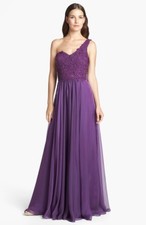 La Femme Embellished One Shoulder Lace & Chiffon Gown (size 8)