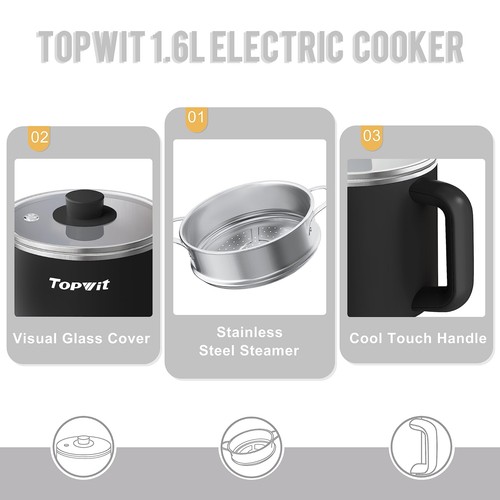 Hot Pot Electric With Steamer 1.6l Ramen Cooker Electric Pot For Pasta Shabushab - Picture 7 of 7