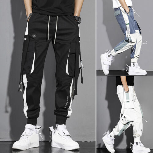 Men's Big Pockets Cargo Pants High Waist Loose Baggy Trouser Joggers Streetwear - Picture 18 of 23