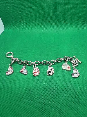 Silver Loaded Slot Machine And Cards Dice Charm Curb Bracelet  Gambler