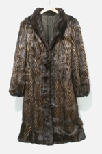 Vintage Fur Coat - Calf Length - Dark and Light Brown Chevron Pattern