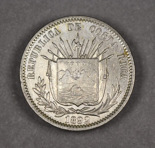 1892 Costa Rica Silver 25 Centavos