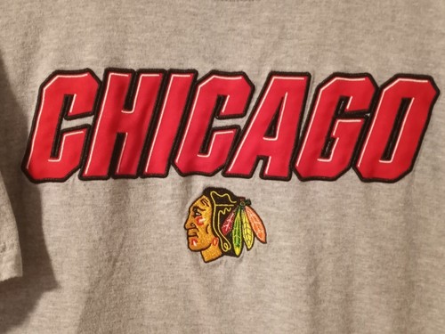 NHL CHICAGO BLACKHAWKS Embroidered T-Shirt Hockey Gray Size L - Picture 5 of 8
