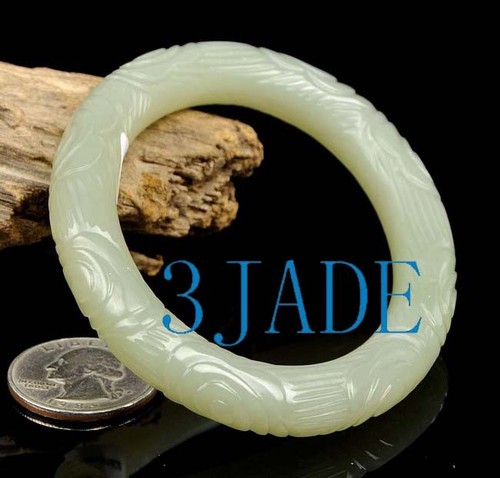 63mm * 48mm Carved Hetian Nephrite Jade Oval Bangle Bracelet w/ Certificate - Picture 6 of 12