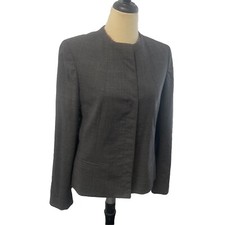 Calvin Klein Women  s Blazer Sz 12 Gray Career Jacket Office Hidden Buttons Wool