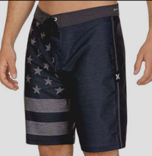 New HURLEY Phantom 30 Patriot 20" length board shorts swim suit black gray flag