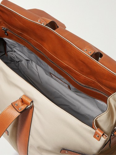 $5500 BRUNELLO CUCINELLI Leather-Trimmed Nylon Holdall Beige Duffle Shoulder - Picture 3 of 6