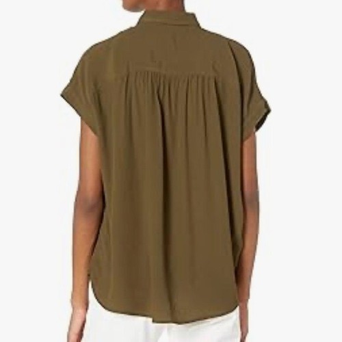 MADEWELL CENTRAL DRAPEY SHIRT OLIVE GREEN CAP SLEEVE BLOUSE WOMENS XS - Picture 4 of 9