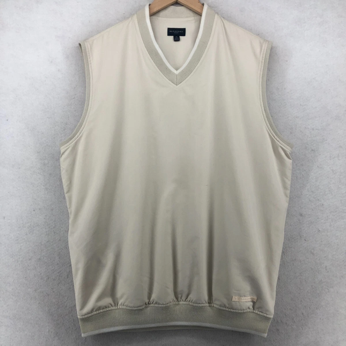 BURBERRY GOLF Vest Mens M V Neck Elastic Hem Pullover Cream Tan