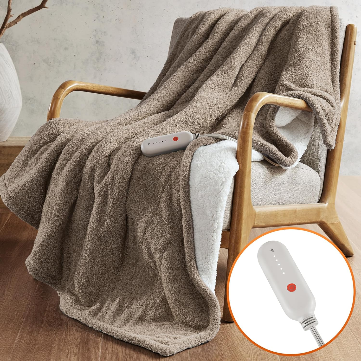 Soft Reversible Heated Electric Throw Blanket - Warm Sherpa & Feathersoft