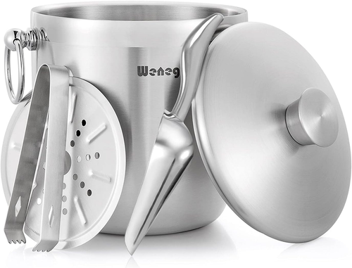 Ice Bucket with Lid, Scoop, Tongs & Strainer-Well Made Insulated Stainless Steel - Picture 9 of 12