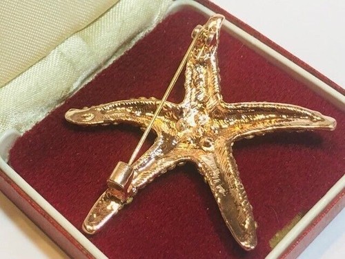 Vintage Art Deco Style Aurora Borealis Crystal Starfish Brooch Shawl Pin - Picture 10 of 13