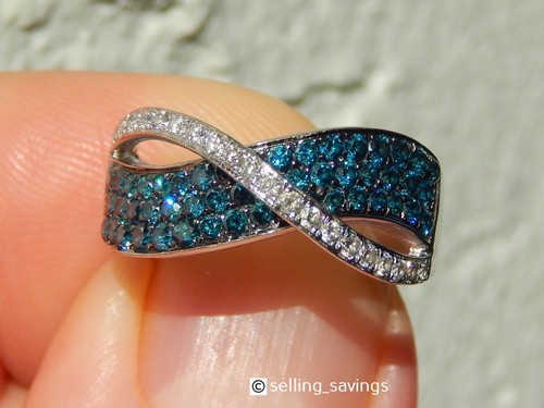 14K SOLID WHITE GOLD BLUE & WHITE DIAMOND TWISTED CROSSOVER BAND RING SIZE 7 - Picture 5 of 14