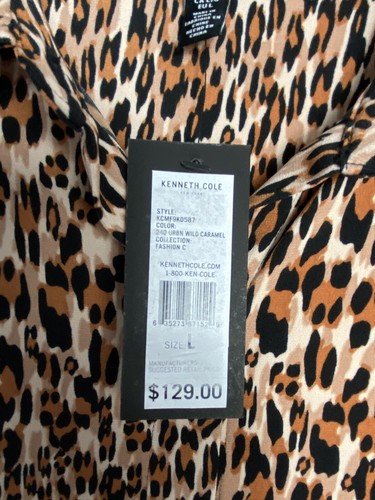 KENNETH COLE Leopard Print Buttoned Long Sleeve Shirt Dress NWT Size Large - Picture 4 of 10