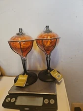 Outdoor Garden- Oil Lantern -Orange Glass- Pier 1-Lot Of 2