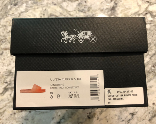 Coach Ulyssa Gummi-Pantoletten Sandalen Damen 6B mandarinefarben, offene Zehenpartie neu im Karton - Bild 7 von 9
