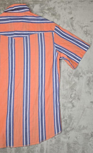 Wrangler Herren Hemd M orange blau vertikal gestreift Western Pearl Snap Cowboy Y2K - Bild 11 von 18