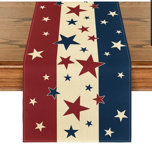 4th of July Table Runner Stars Stripes USA Patriotic Red White Blue 72x13in