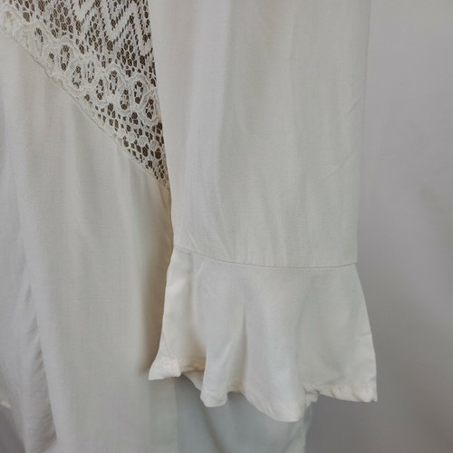 Womens Lace Top Size Small Ivory Ruffle Sleeve Open Tie Back Peasant Bohemian - Picture 3 of 7