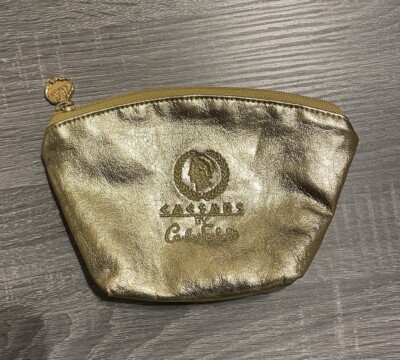 CARLOS FALCHI Makeup Bag Metallic Gold Leather Caesar s Palace Logo Embroidered