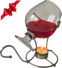 Brandy Warmer Set with Glass 39cl Tea light Brandy Cognac Snifter Silver Bar Pub