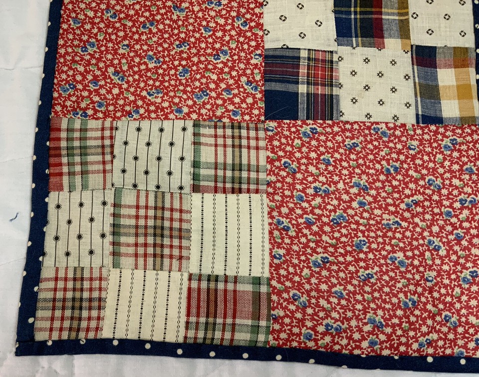 Antique Vintage Patchwork Quilt Table Topper Or Doll Crib Quilt, Nine