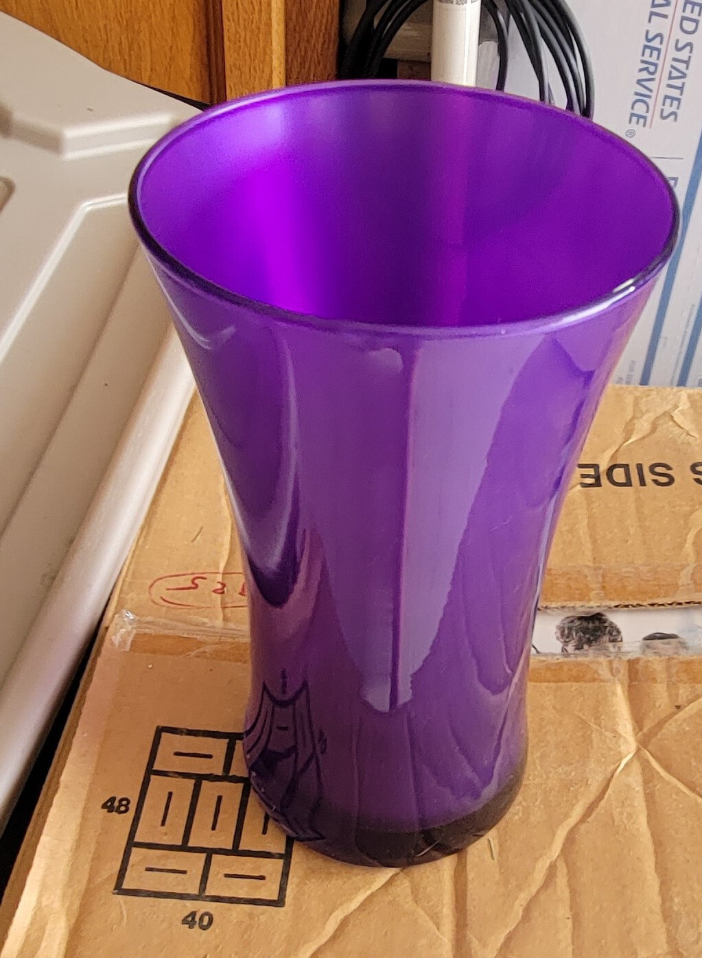 Large Purple Heavy Glass Flower Vase 9" Tall X 5 1/4" eBay