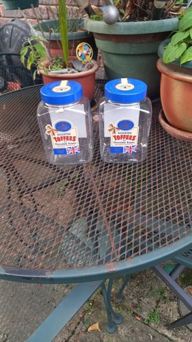 2 EMPTY PLASTIC STORAGE JARS WITH BLUE SCREW TOP LIDS WALKERS TOFFEES 2.5 LITRES - Picture 2 of 11