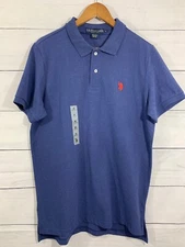  US Polo Assn Mens Blue Casual Short Sleeve Polo Shirt Cotton Blend Size M
