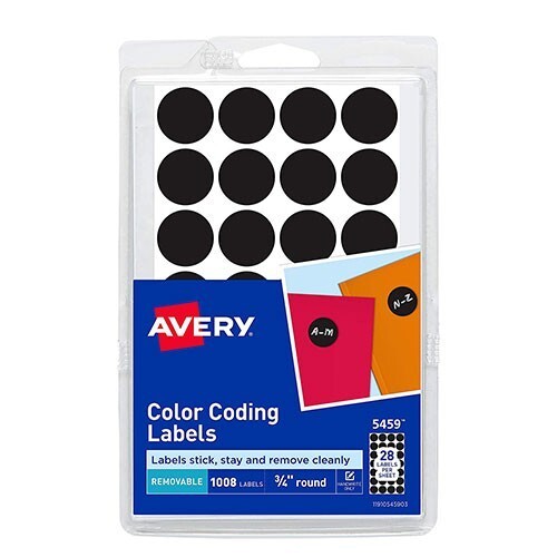 Avery Color Coding Dot Labels 3/4" Round Removable BLK 1008 Total School Office - Bild 1 von 1
