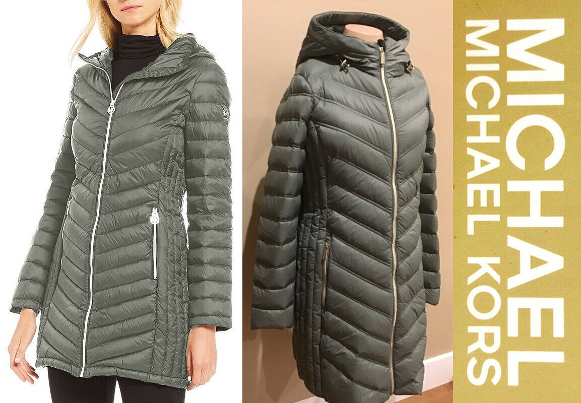 【2025年】エレガントファッションを上品に着 Fill Down Hood Kors Michael NWT Light Longline Puffer Green ジャケット・アウター