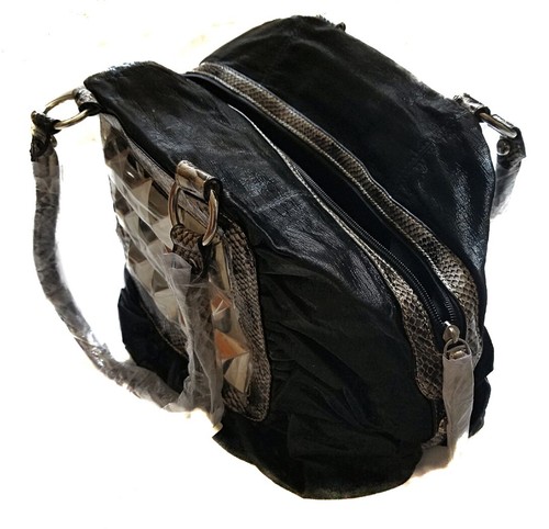 Womens Animal Print Accent Metallic Studs Shoulder Bag Handbag Hobo Bag Purse - Picture 5 of 5