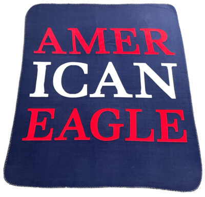 American Eagle Fleece Blanket Red White Navy AEO Throw 46  x 60 
