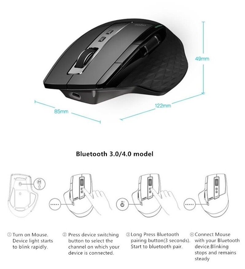 Mouse multidispositivo ricaricabile wireless mouse laser Bluetooth per PC laptop Mac - Foto 10 di 22