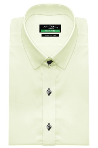 Fashion Forward Mens Tuxedo Style Cream Shirt with Black Buttons Snap Tab Collar - Picture 6 of 9