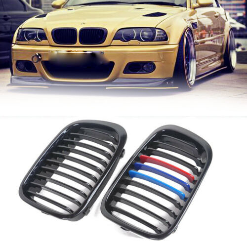 For BMW 3 Series E46 4-Door 1998-2001 Front Bumper Kidney Grille Glossy Black BE - Picture 1 of 5