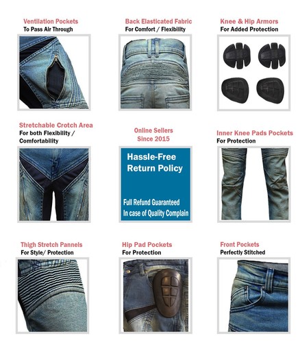 Pantalones protectores de mezclilla con paneles elásticos de motocicleta para hombre - Imagen 9 de 10