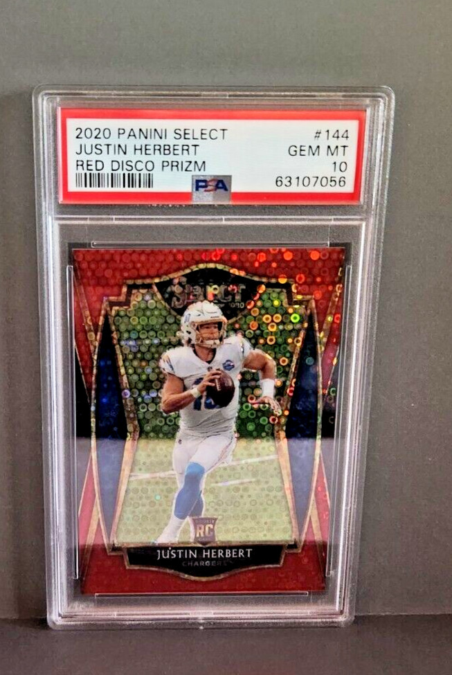 2020 Panini Select Justin Herbert Premier Red Disco Prizm #29/49 PSA 10 Rookie