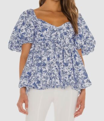 $395 Caroline Constas Women's Blue Short Sleeve Brie Top Size XS