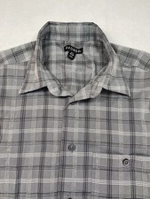 George Men's Button Down Short Sleeve Gray Plaid Shirt Size S 34-36 