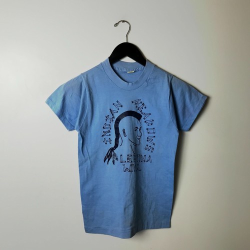 Vintage 80s Screen Stars Indian Meadows T Shirt Blue Women's XS USA WVA Graphic - Picture 10 of 15