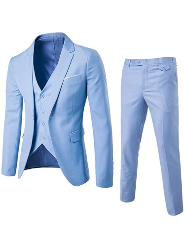 Men's Suits One Button Slim Fit 3-Piece Suit Business Formal Jacket Pants Set UK - Picture 17 of 24