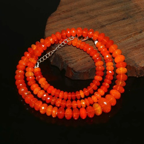 925 Silver Natural Black Ethiopian Fire Opal Roundel beaded 16''Necklace 1029 - Picture 13 of 15