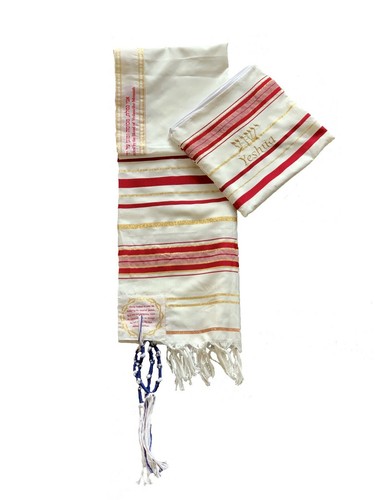 Chal de oración cristiana mesiánica rojo sangre de Yeshua Jesús y bolsa talit Yeshua - Imagen 10 de 10